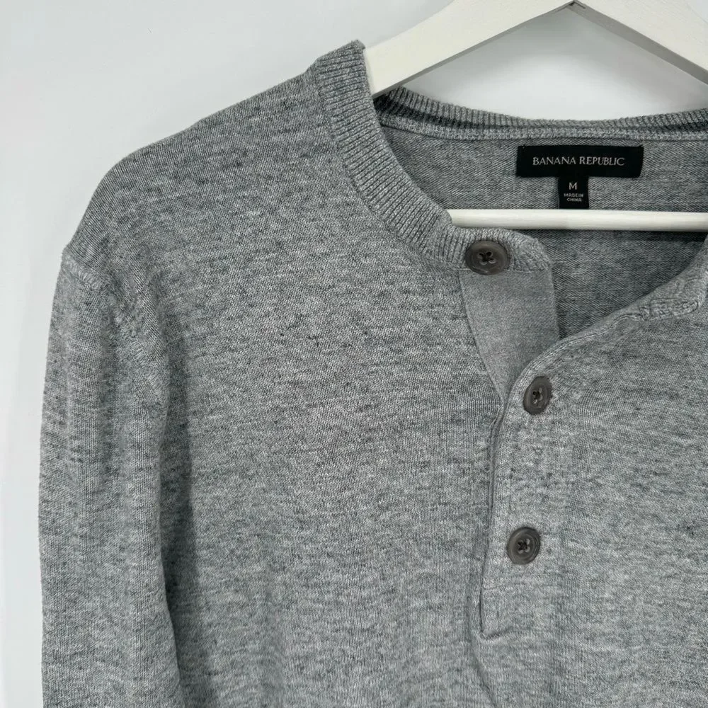 Banana Republic Men’s Gray Cotton‎ Henley Long Sleeve Pullover Size Medium